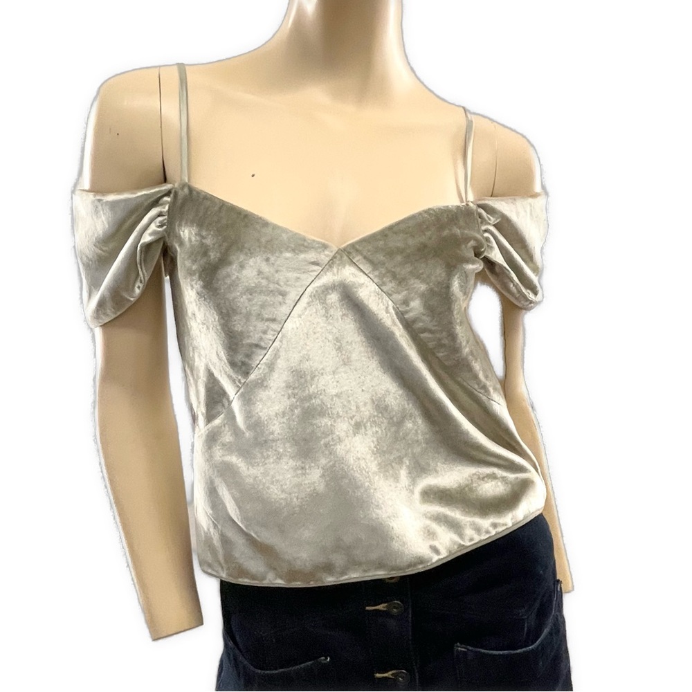 Vince- Sage Green Velvet Off-Shoulder Blouse- 0